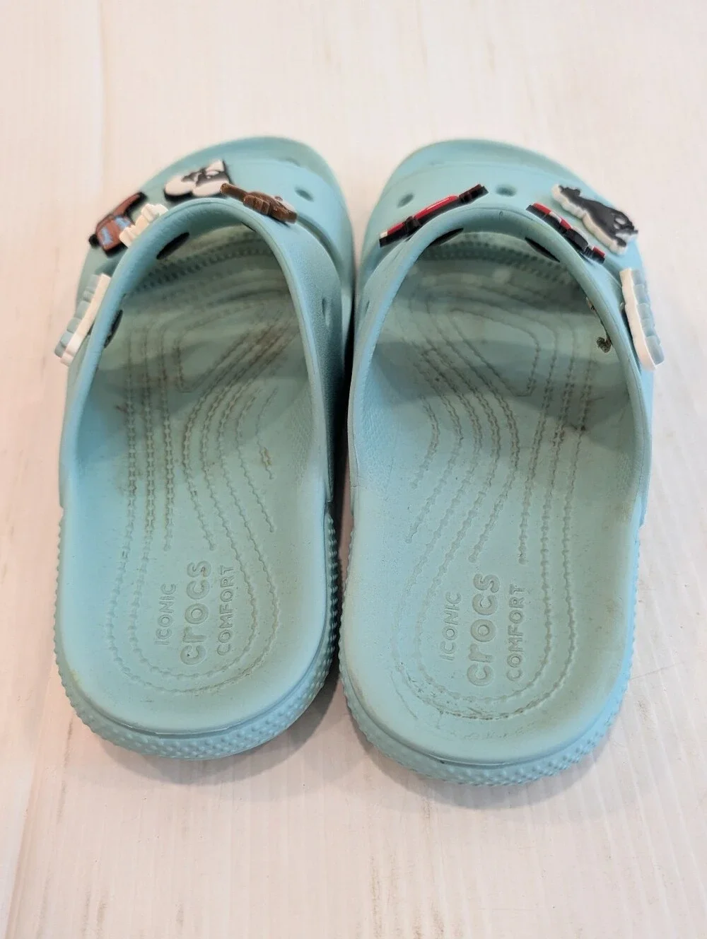 CROCS Light Blue Slide Sandals with Charms Size 7 Women's